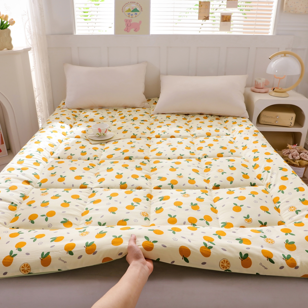 91家纺网 家纺一手货源 找家纺 嘉贝 2026新款A类云朵棉新疆棉花床垫 心想事橙