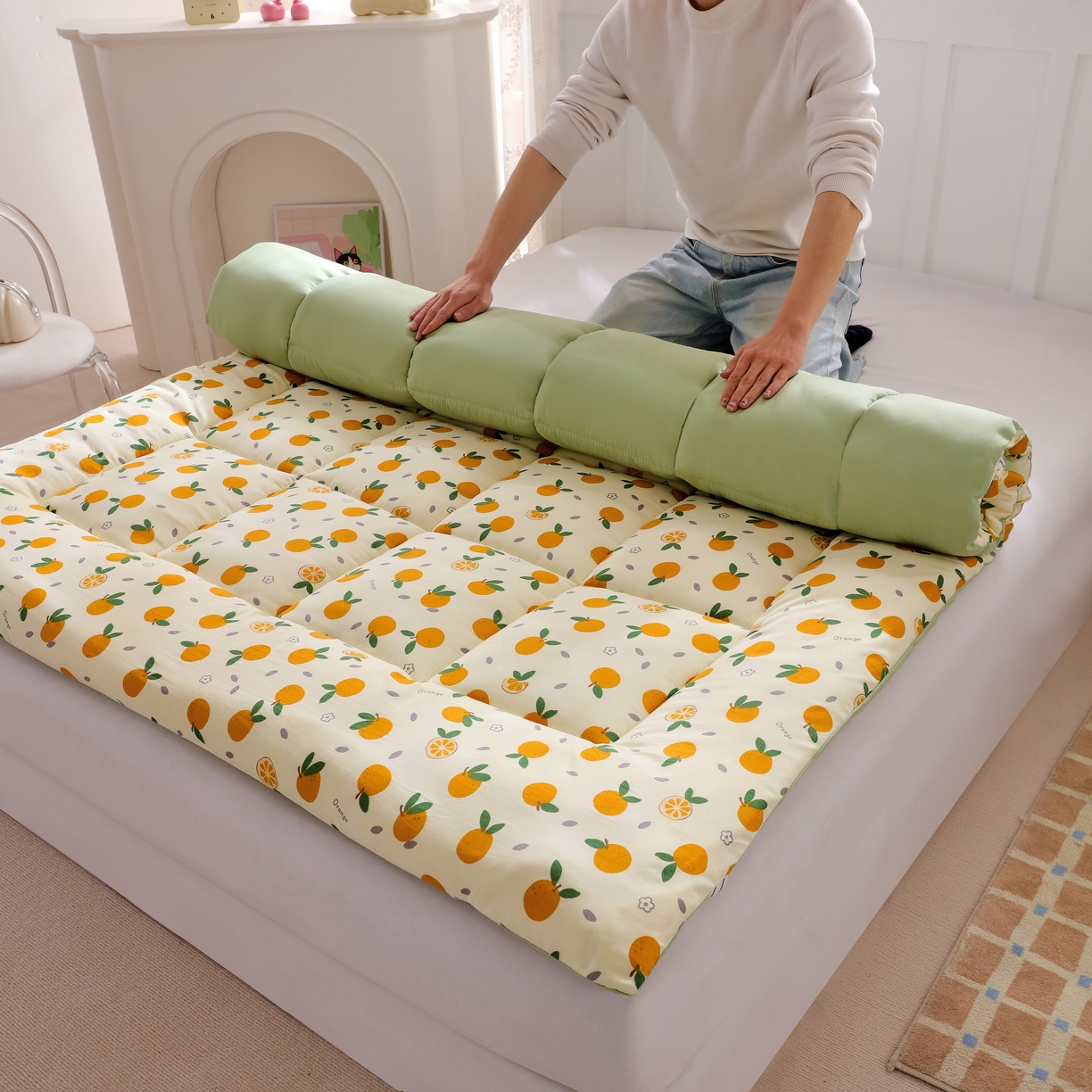 91家纺网 家纺一手货源 找家纺 嘉贝 2026新款A类云朵棉新疆棉花床垫 心想事橙