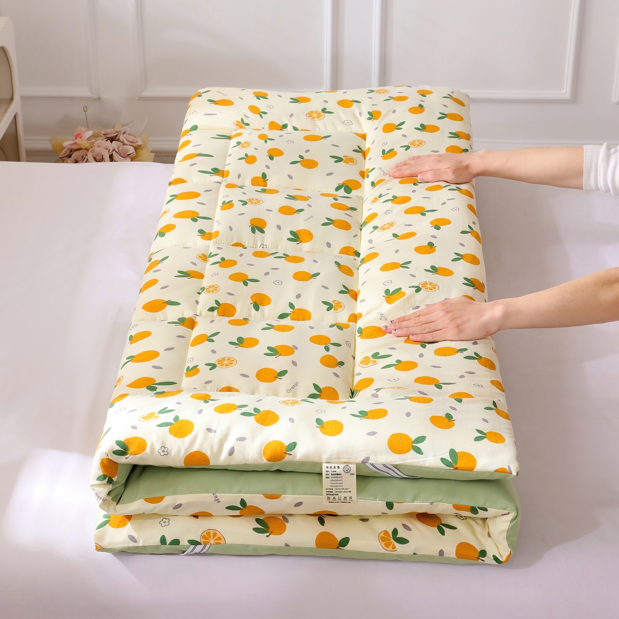 91家纺网 家纺一手货源 找家纺 嘉贝 2026新款A类云朵棉新疆棉花床垫 心想事橙