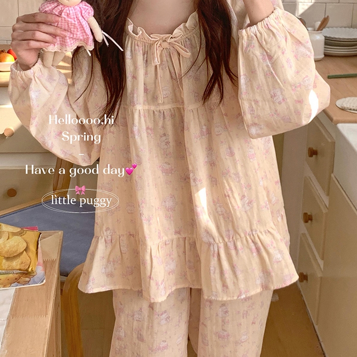 91家纺网 家纺一手货源 找家纺 妍景家居生活馆 2026新款蝴蝶结双层纱碎花套装 花田小狗