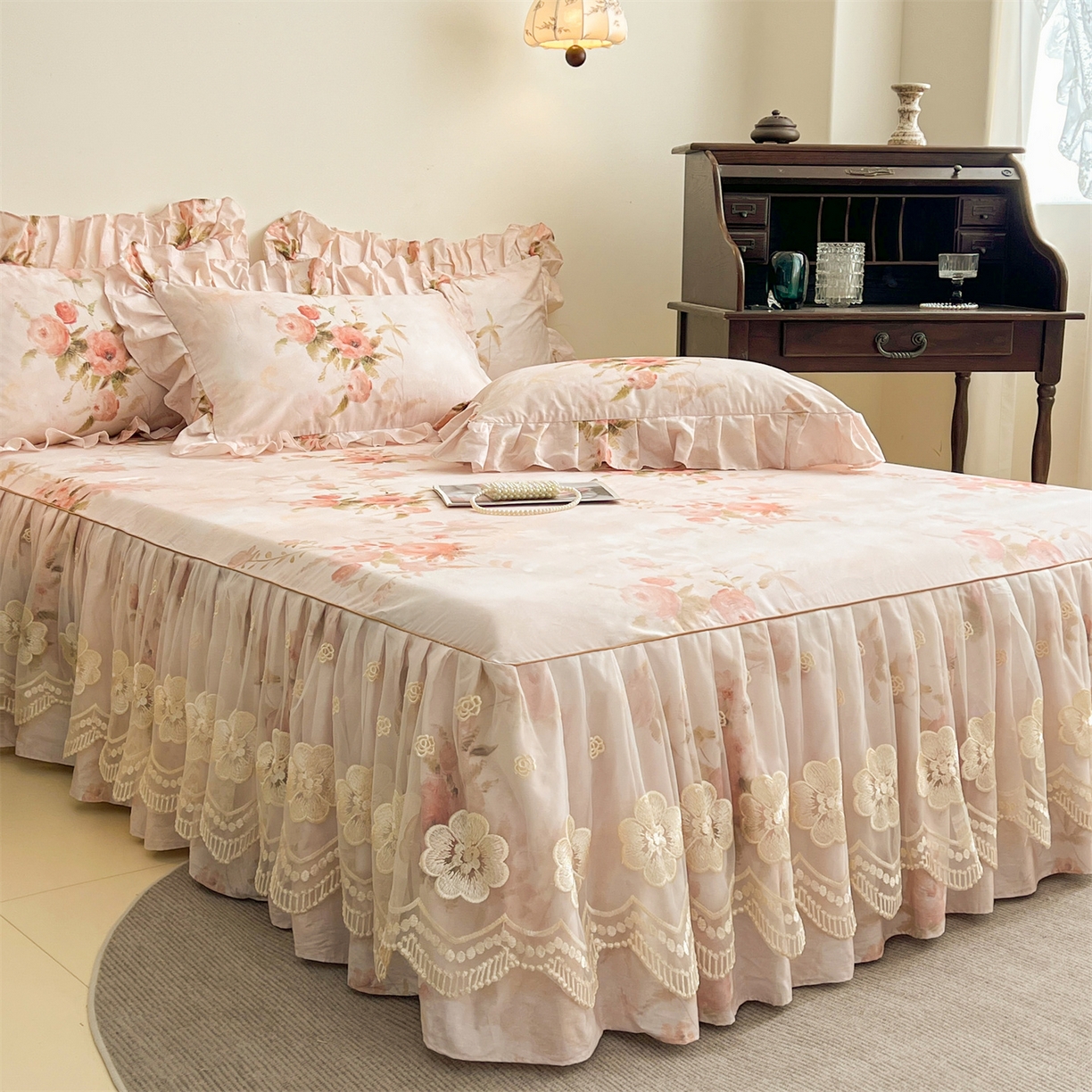 91家纺网 家纺一手货源 找家纺 （总）宜凡家纺 2026新款全棉数码印花单层床裙四件套③号系列