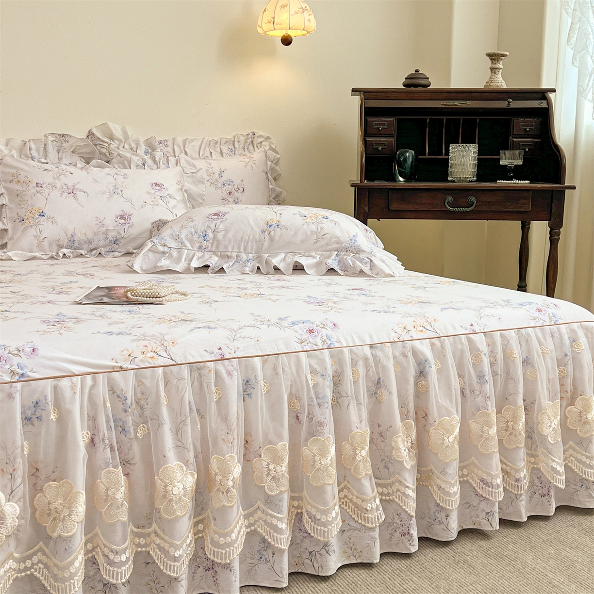 91家纺网 家纺一手货源 找家纺 宜凡家纺 2026新款全棉数码印花单层床裙四件套③号系列 梵汐