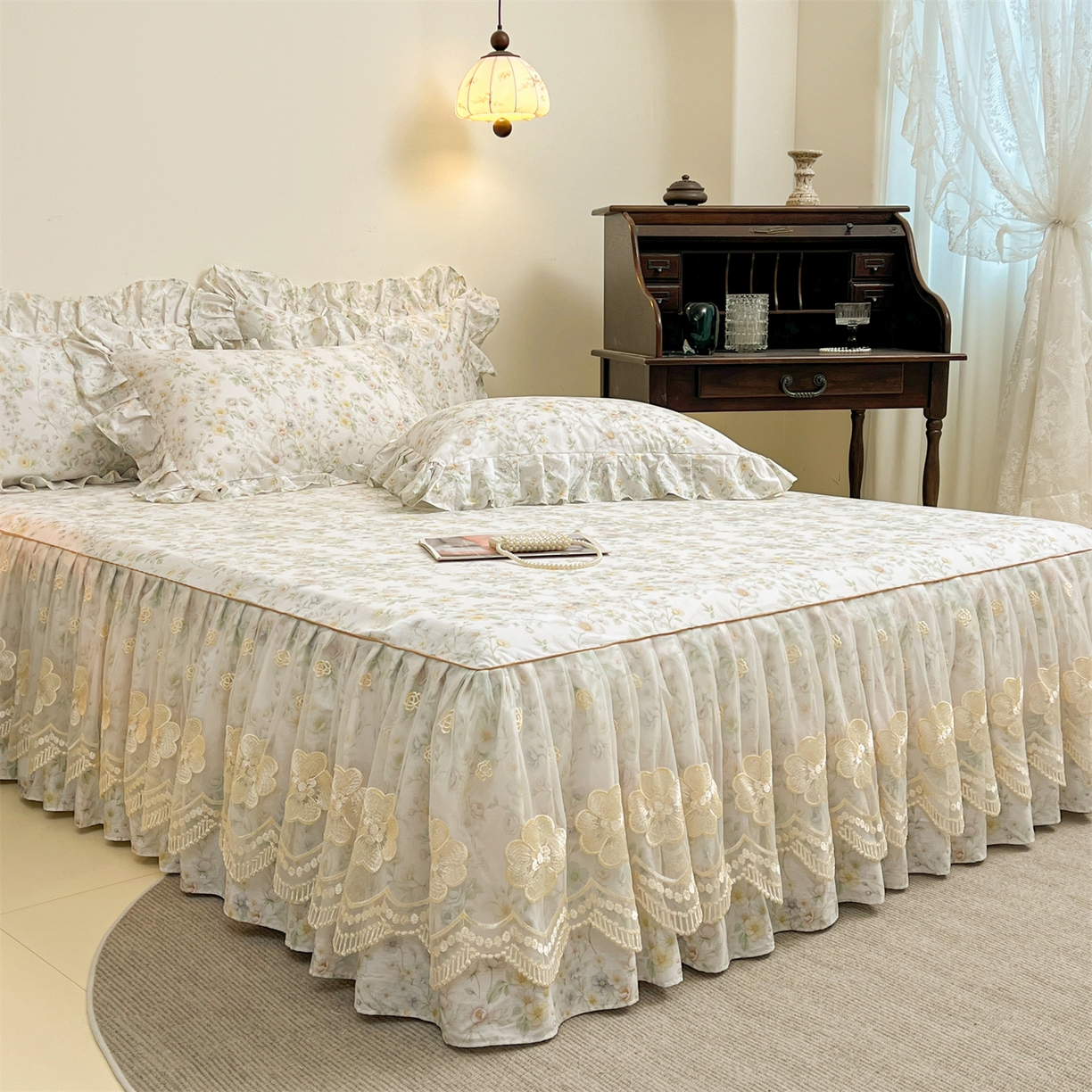 91家纺网 家纺一手货源 找家纺 宜凡家纺 2026新款全棉数码印花单层床裙四件套③号系列 芳若