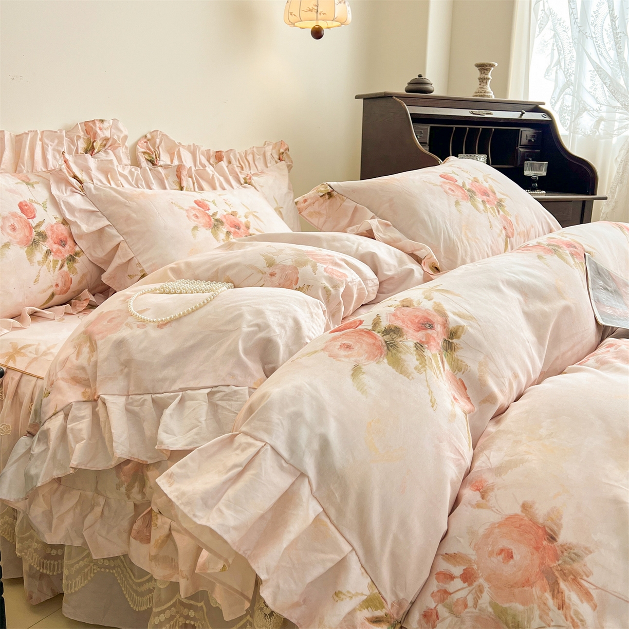 91家纺网 家纺一手货源 找家纺 （总）宜凡家纺 2026新款全棉数码印花单层床裙四件套③号系列