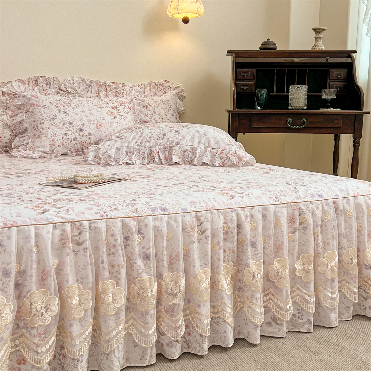 91家纺网 家纺一手货源 找家纺 宜凡家纺 2026新款全棉数码印花单层床裙四件套③号系列 漫枝