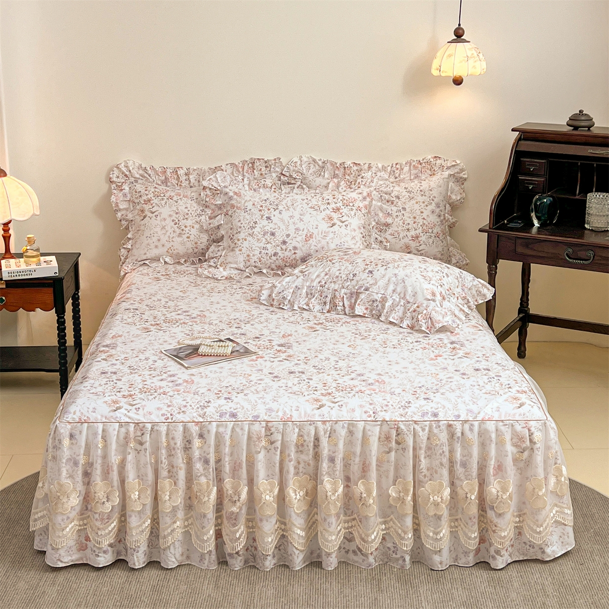 91家纺网 家纺一手货源 找家纺 宜凡家纺 2026新款全棉数码印花单层床裙四件套③号系列 漫枝