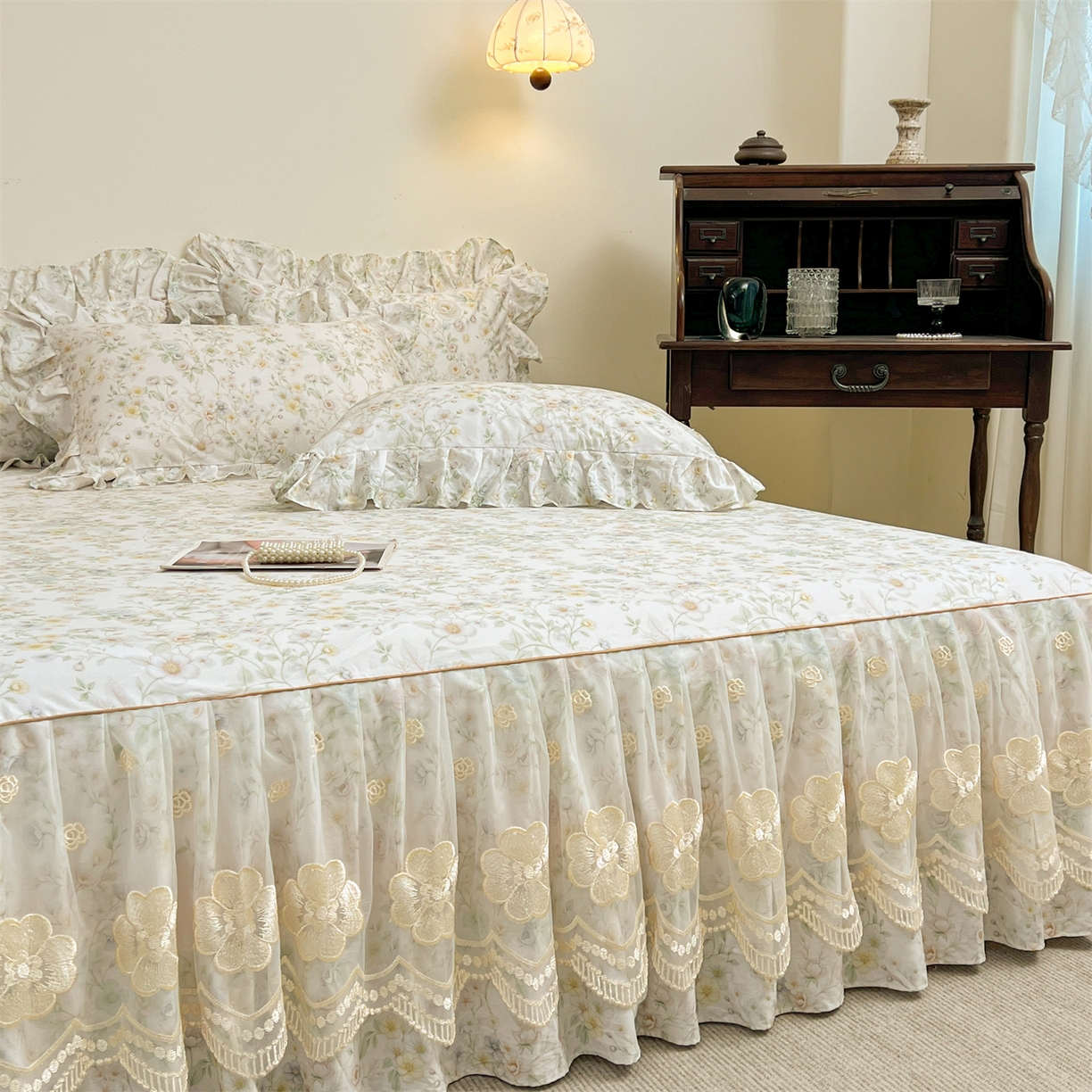 91家纺网 家纺一手货源 找家纺 宜凡家纺 2026新款全棉数码印花单层床裙四件套③号系列 芳若