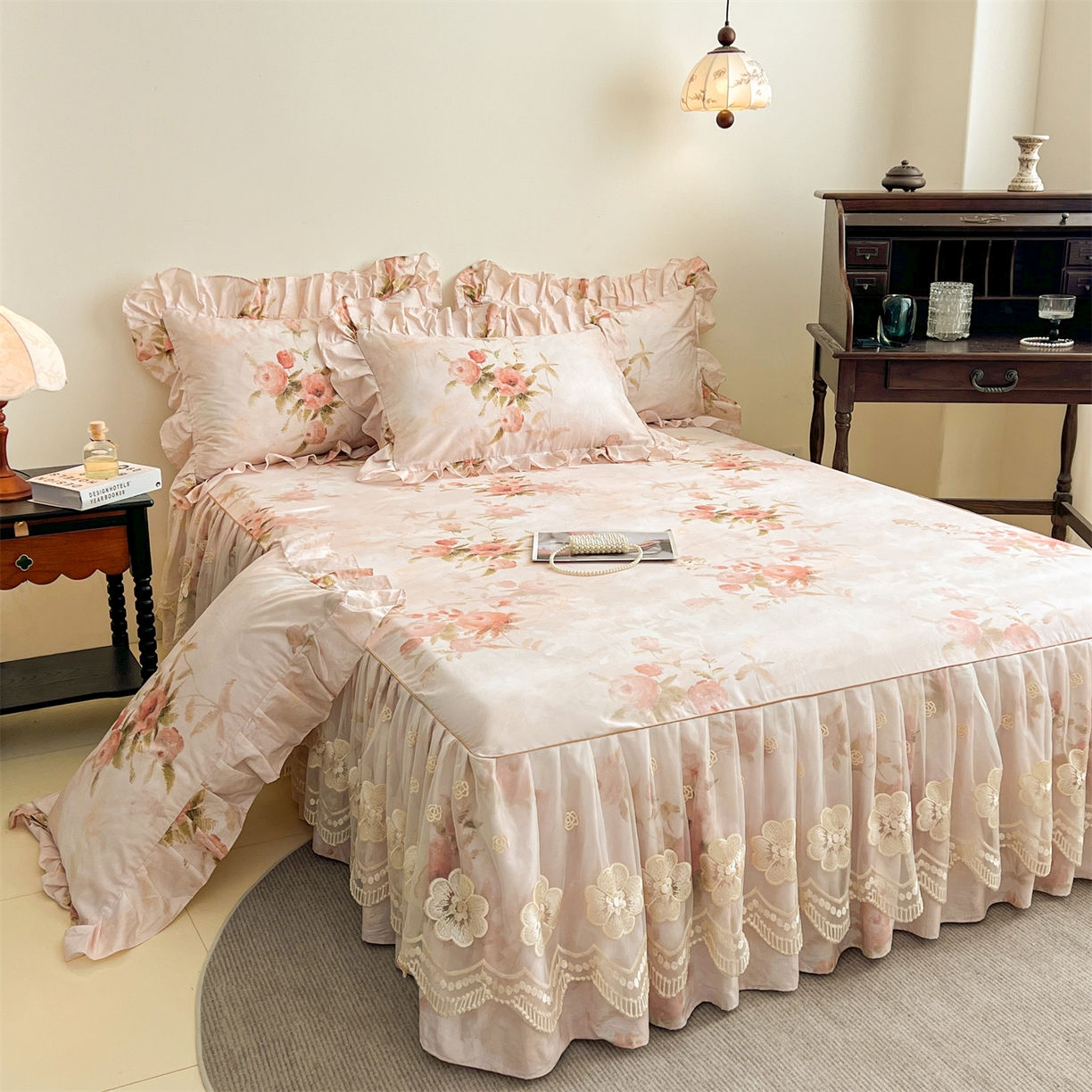 91家纺网 家纺一手货源 找家纺 （总）宜凡家纺 2026新款全棉数码印花单层床裙四件套③号系列