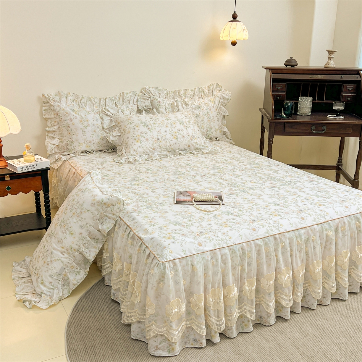 91家纺网 家纺一手货源 找家纺 宜凡家纺 2026新款全棉数码印花单层床裙四件套③号系列 芳若