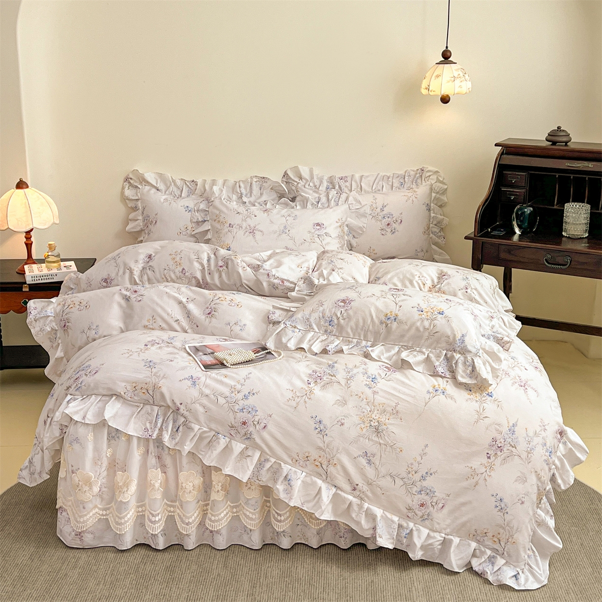 91家纺网 家纺一手货源 找家纺 宜凡家纺 2026新款全棉数码印花单层床裙四件套③号系列 梵汐