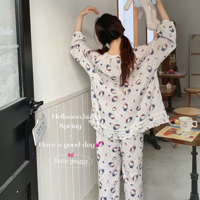 91家纺网 家纺一手货源 找家纺 妍景家居生活馆 2026新款木耳边纱布套装 蓝紫百合小猫