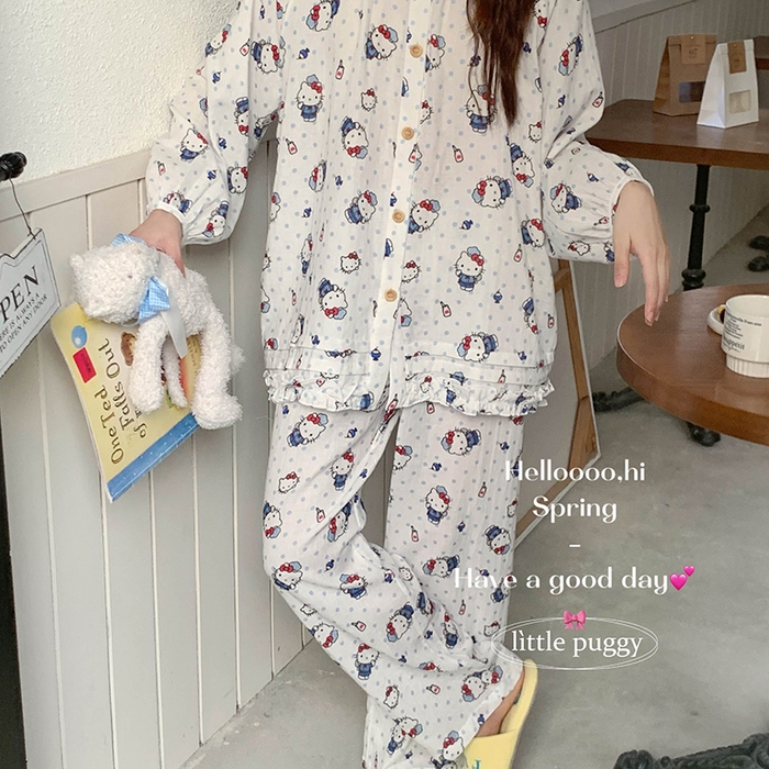 91家纺网 家纺一手货源 找家纺 妍景家居生活馆 2026新款木耳边纱布套装 蓝紫百合小猫