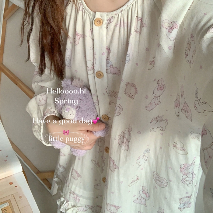 91家纺网 家纺一手货源 找家纺 妍景家居生活馆 2026新款木耳边纱布套装 米色礼物泡泡熊