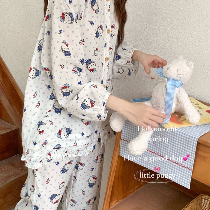 91家纺网 家纺一手货源 找家纺 妍景家居生活馆 2026新款木耳边纱布套装 蓝紫百合小猫