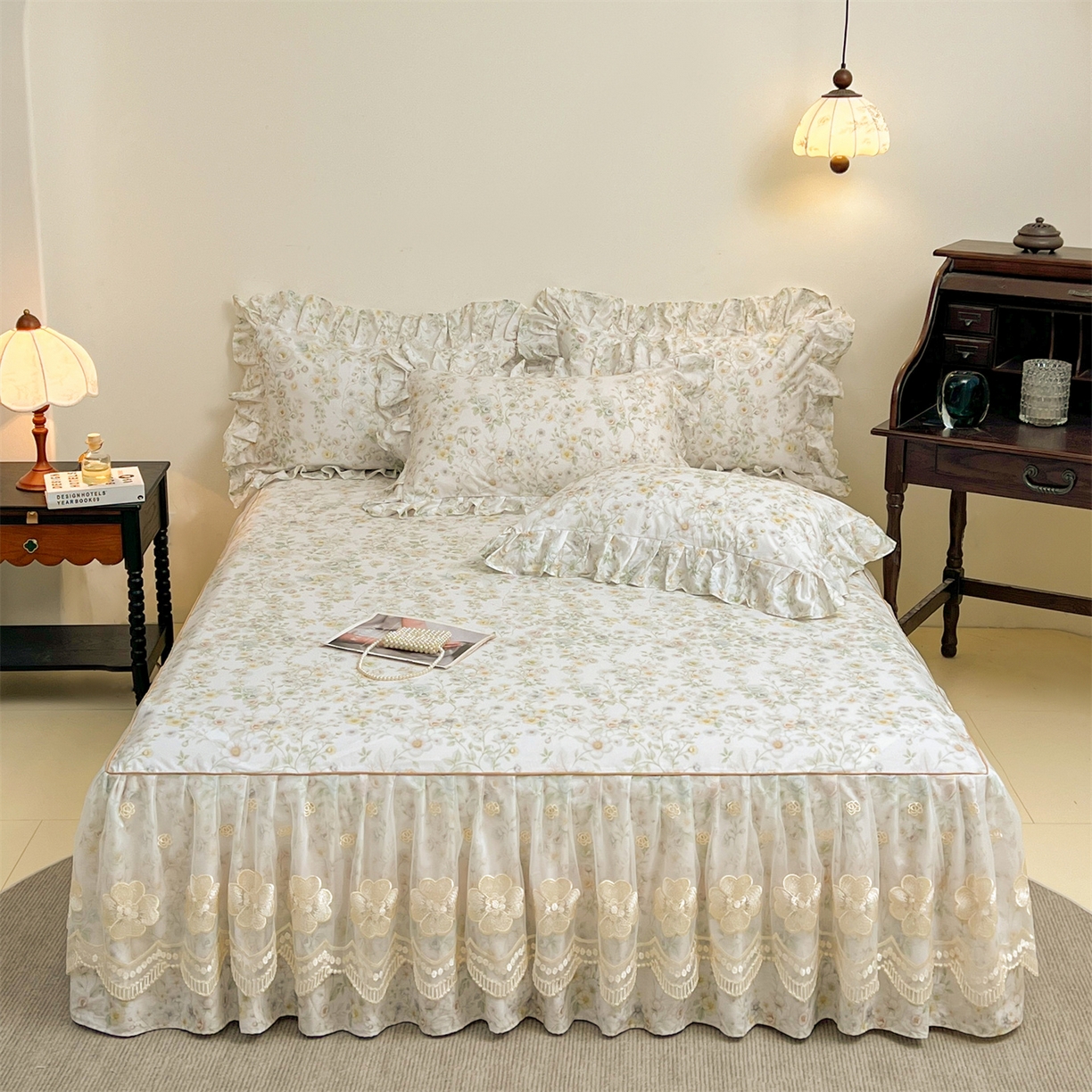 91家纺网 家纺一手货源 找家纺 宜凡家纺 2026新款全棉数码印花单层床裙三件套③号系列 芳若