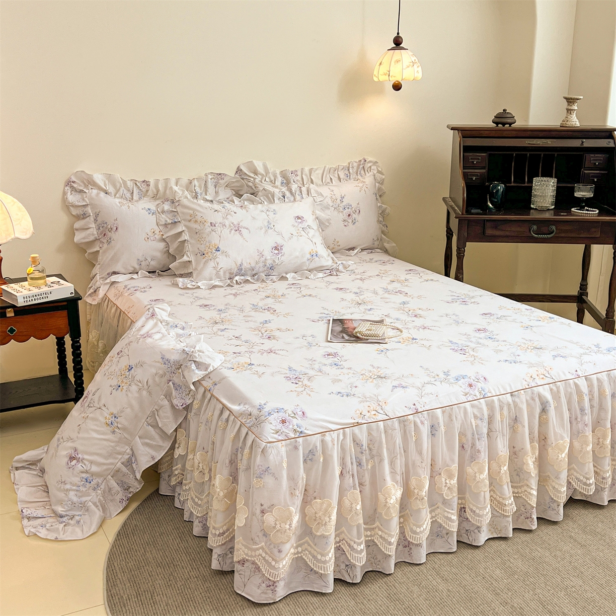 91家纺网 家纺一手货源 找家纺 宜凡家纺 2026新款全棉数码印花单层床裙三件套③号系列 梵汐