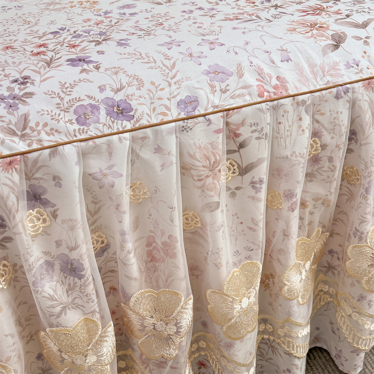 91家纺网 家纺一手货源 找家纺 宜凡家纺 2026新款全棉数码印花单层床裙三件套③号系列 漫枝