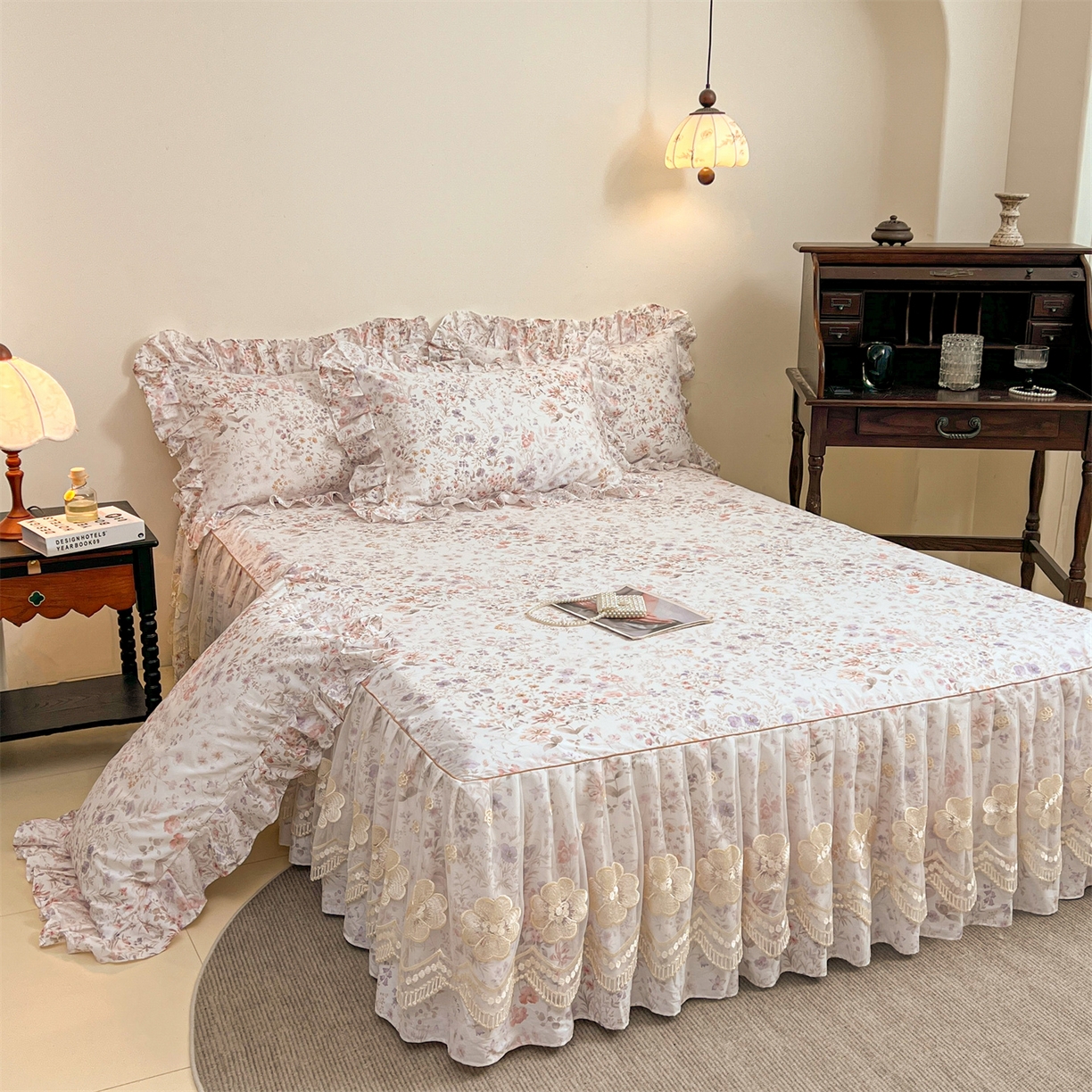 91家纺网 家纺一手货源 找家纺 宜凡家纺 2026新款全棉数码印花单层床裙三件套③号系列 漫枝