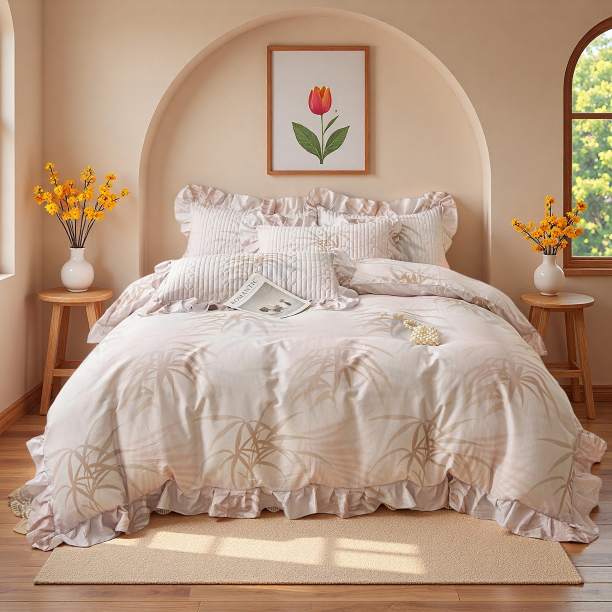 91家纺网 家纺一手货源 找家纺 宜凡家纺 2026新款全棉数码印花床盖四件套③号系列 竹影-粉