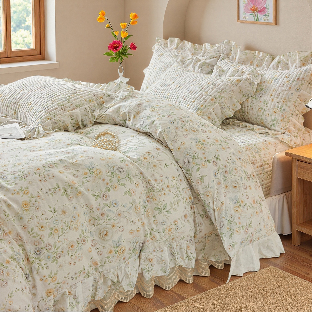 91家纺网 家纺一手货源 找家纺 宜凡家纺 2026新款全棉数码印花床盖四件套③号系列 芳若