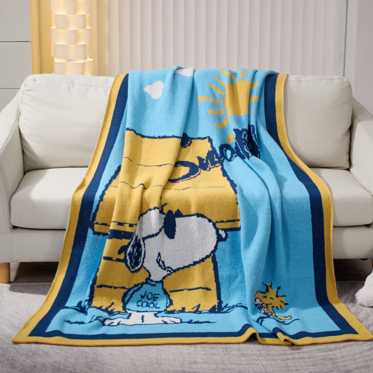 91家纺网 家纺一手货源 找家纺 苏艺针织史努比SNOOPY正版授权独家针织毯儿童毯披肩多功能盖毯礼物终端控 史努比-夏日奶昔