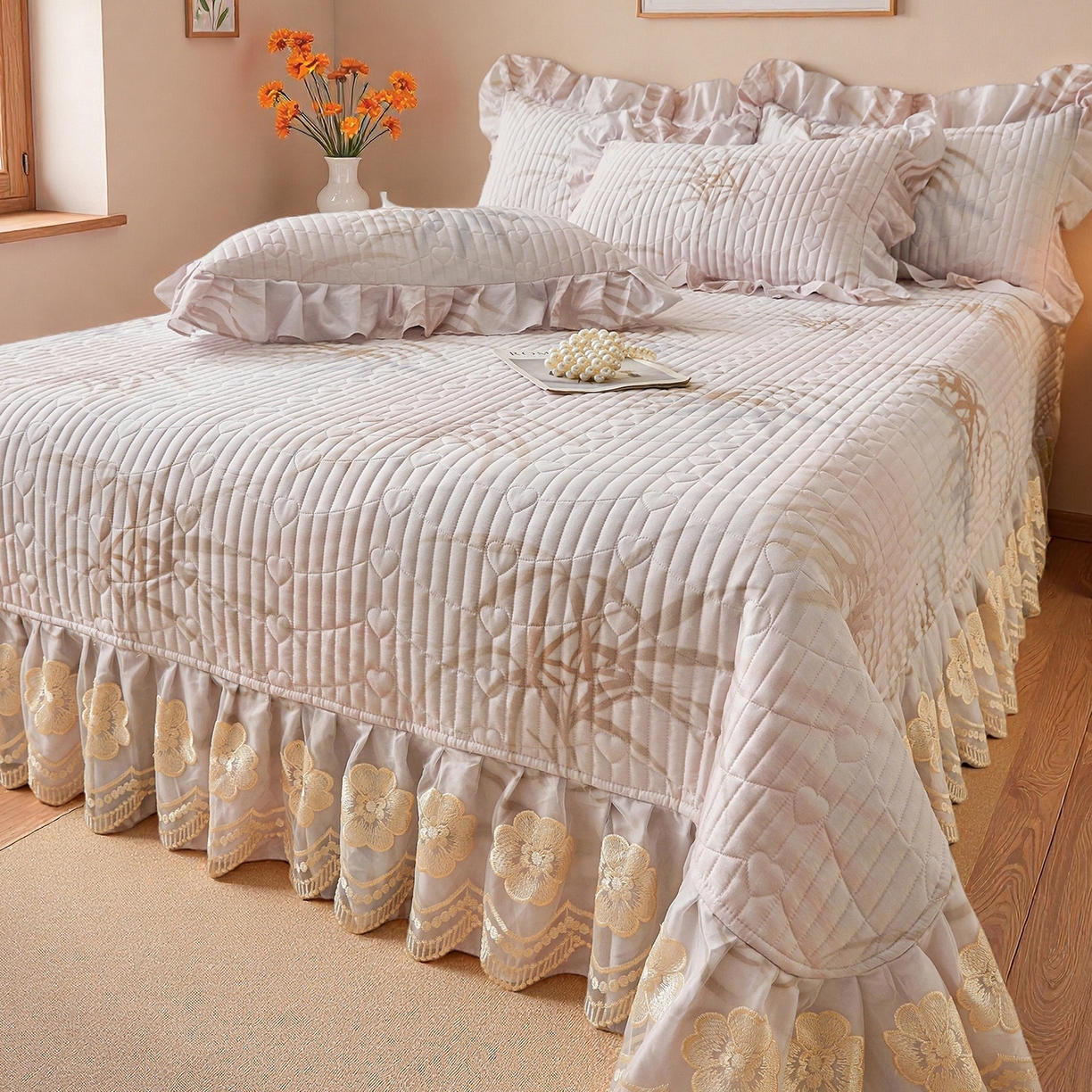 91家纺网 家纺一手货源 找家纺 宜凡家纺 2026新款全棉数码印花床盖四件套③号系列 竹影-粉