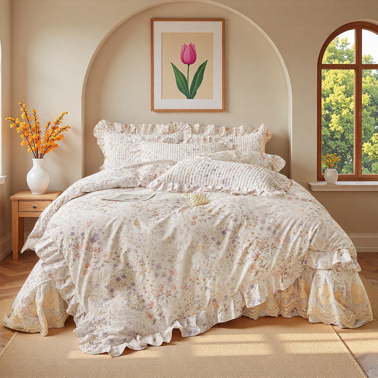 91家纺网 家纺一手货源 找家纺 宜凡家纺 2026新款全棉数码印花床盖四件套③号系列 漫枝