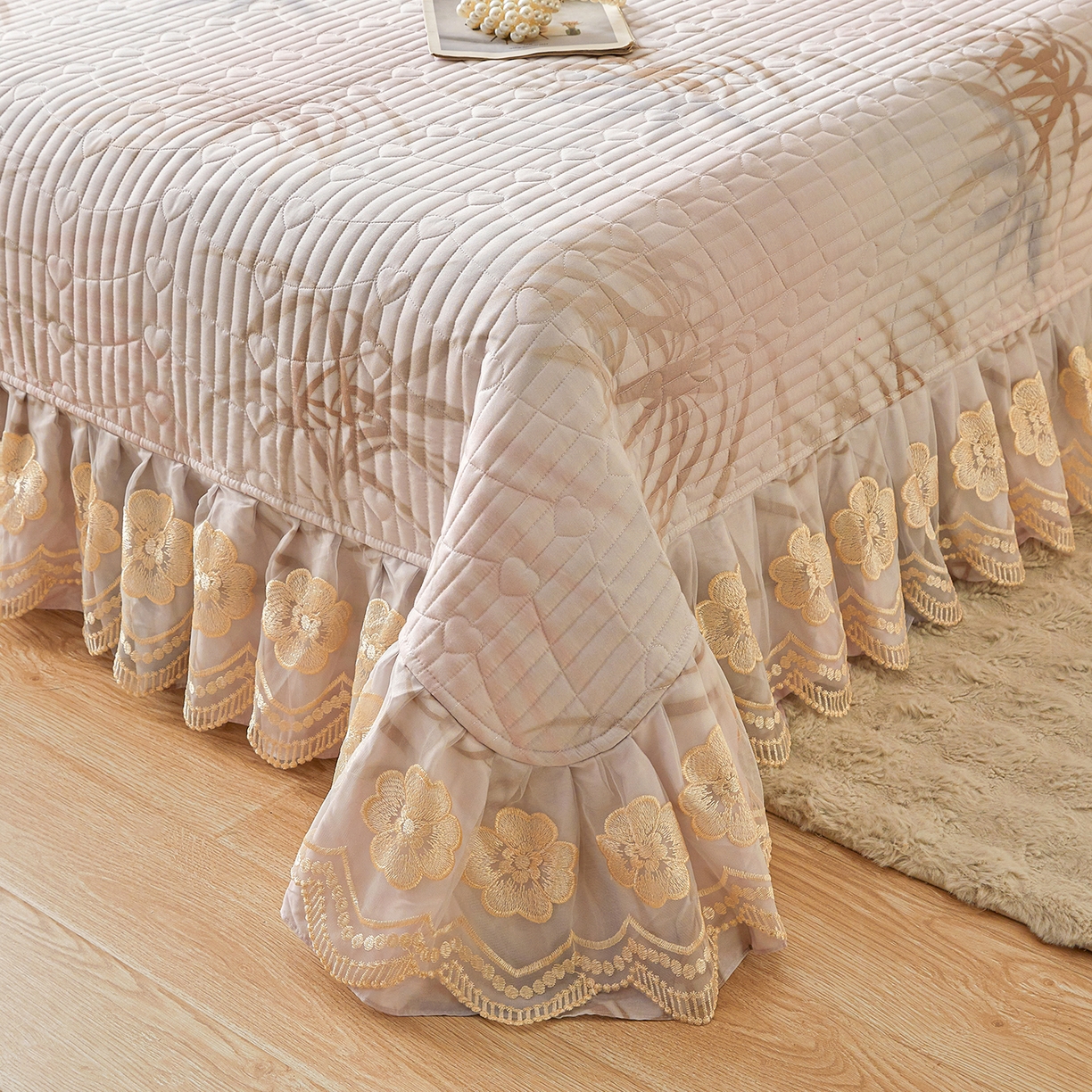 91家纺网 家纺一手货源 找家纺 宜凡家纺 2026新款全棉数码印花床盖四件套③号系列 竹影-粉