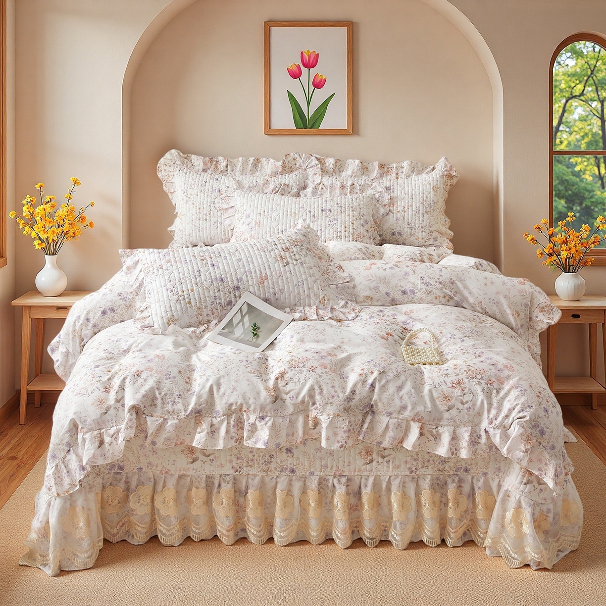 91家纺网 家纺一手货源 找家纺 宜凡家纺 2026新款全棉数码印花床盖四件套③号系列 漫枝