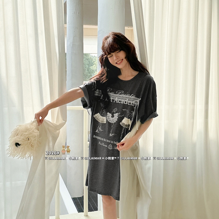 91家纺网 家纺一手货源 找家纺 （总）妍景家居生活馆 2026新款睡裙-芭蕾T深灰