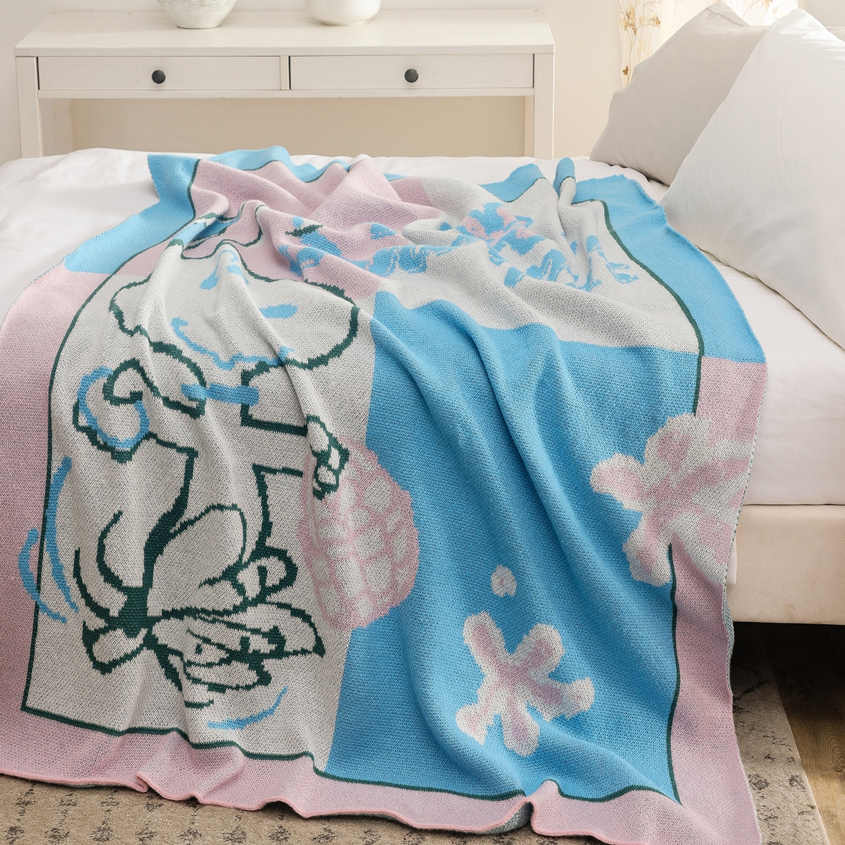 91家纺网 家纺一手货源 找家纺 苏艺针织史努比SNOOPY正版授权独家针织毯儿童毯披肩多功能盖毯礼物终端控价 史努比-野游趣事