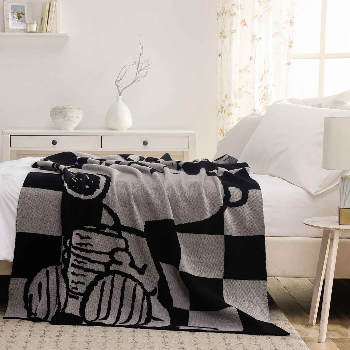 91家纺网 家纺一手货源 找家纺 苏艺针织史努比SNOOPY正版授权独家针织毯儿童毯披肩多功能盖毯礼物终端控价 史努比-织梦