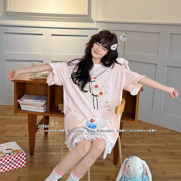 （总）妍景家居生活馆 2026新款睡裙-蕾丝蛋糕T