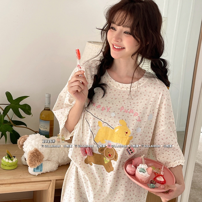 91家纺网 家纺一手货源 找家纺 妍景家居生活馆 2026新款睡裙-散步T 米黄