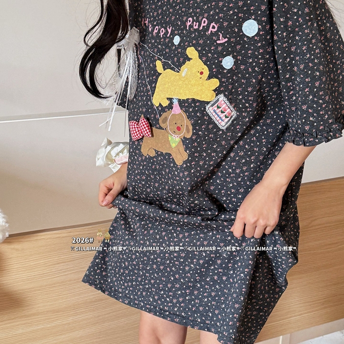 91家纺网 家纺一手货源 找家纺 妍景家居生活馆 2026新款睡裙-散步T 深灰