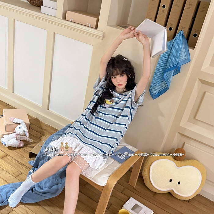 妍景家居生活馆 2026新款睡裙-洗白白T 蓝色