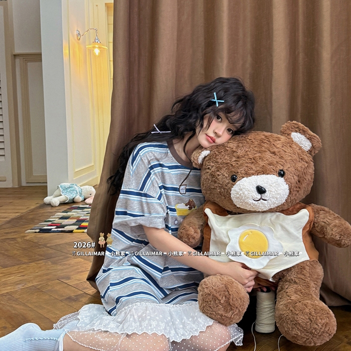 91家纺网 家纺一手货源 找家纺 妍景家居生活馆 2026新款睡裙-洗白白T 蓝色