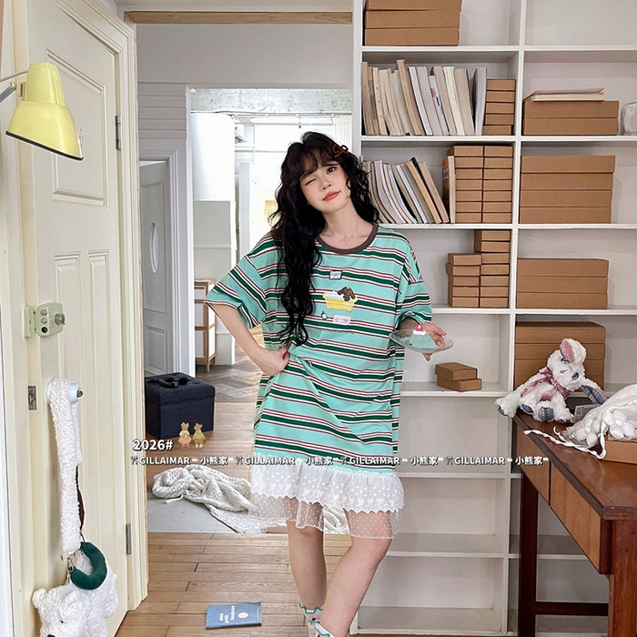 91家纺网 家纺一手货源 找家纺 妍景家居生活馆 2026新款睡裙-洗白白T 绿色