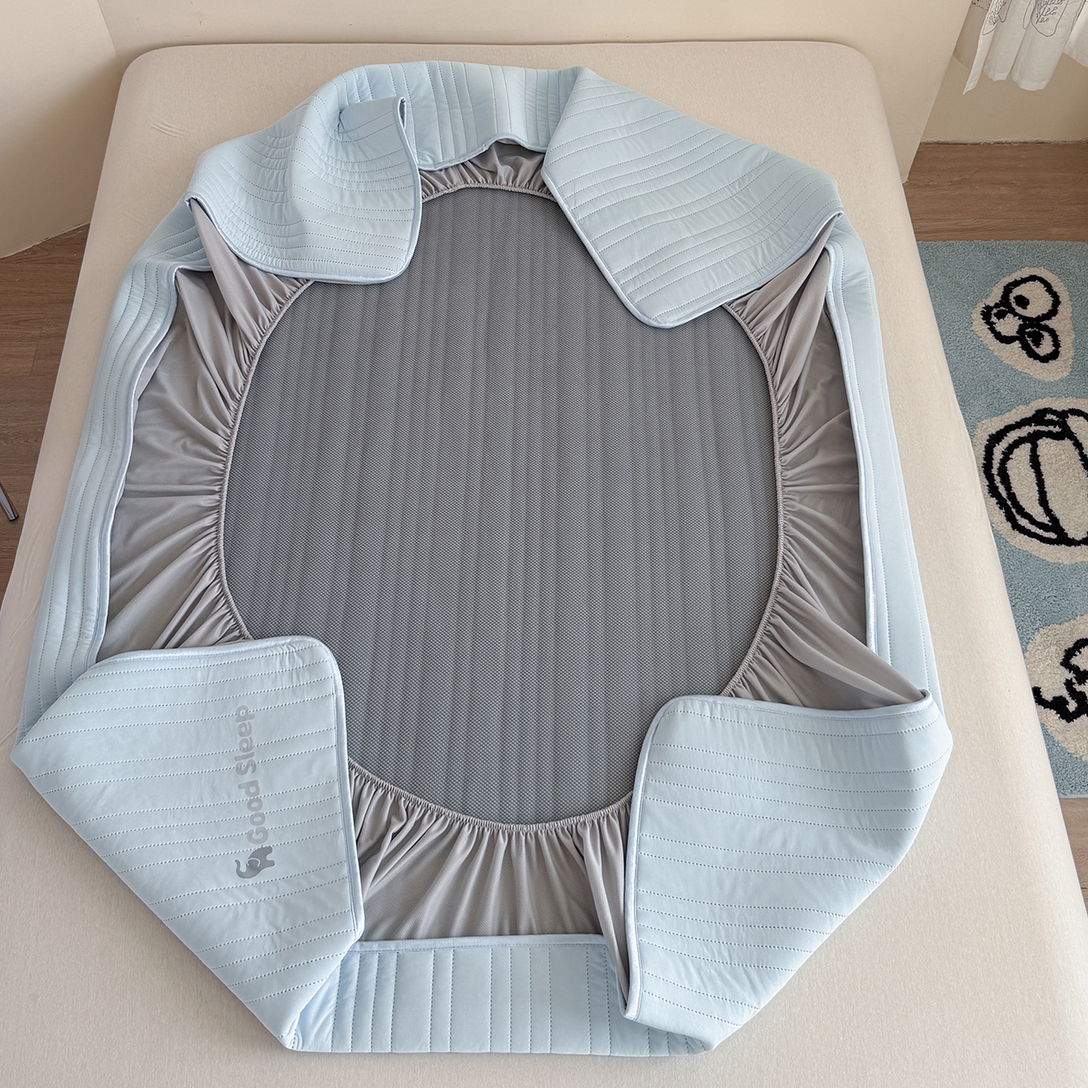 91家纺网 家纺一手货源 找家纺 TT.one 塔塔家居 2026新款A类自然凉感简约深睡眠清新小象夏日凉感垫 小象-海盐蓝