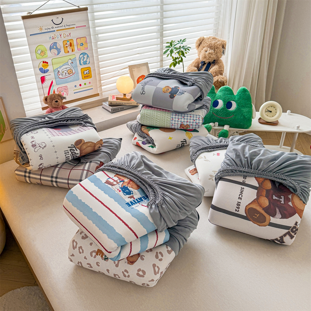 91家纺网 家纺一手货源 找家纺 慕木家纺 2026春夏新款泰迪冰丝席系列凉席席子空调软席平席和床笠 组合图仅供展示不可下单