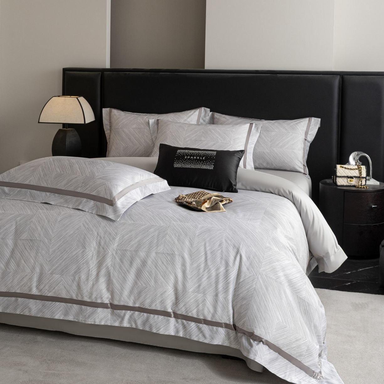 91家纺网 家纺一手货源 找家纺 新方向 【控价 提供买家秀】2026新款数码印花50s双股全棉贡缎长绒棉四件套-星河拍摄2 星河-爵士灰