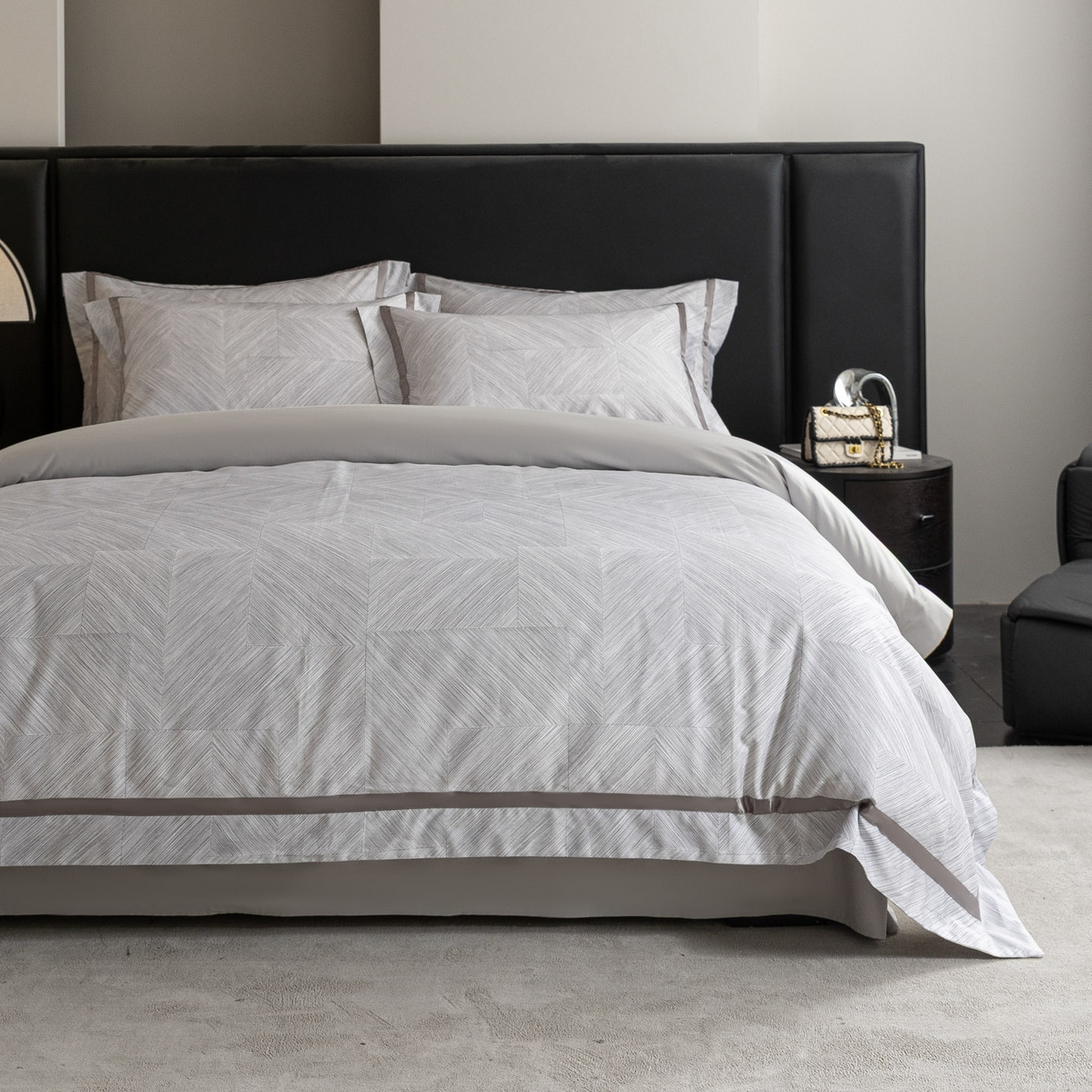 91家纺网 家纺一手货源 找家纺 新方向 【控价 提供买家秀】2026新款数码印花50s双股全棉贡缎长绒棉四件套-星河拍摄2 星河-爵士灰