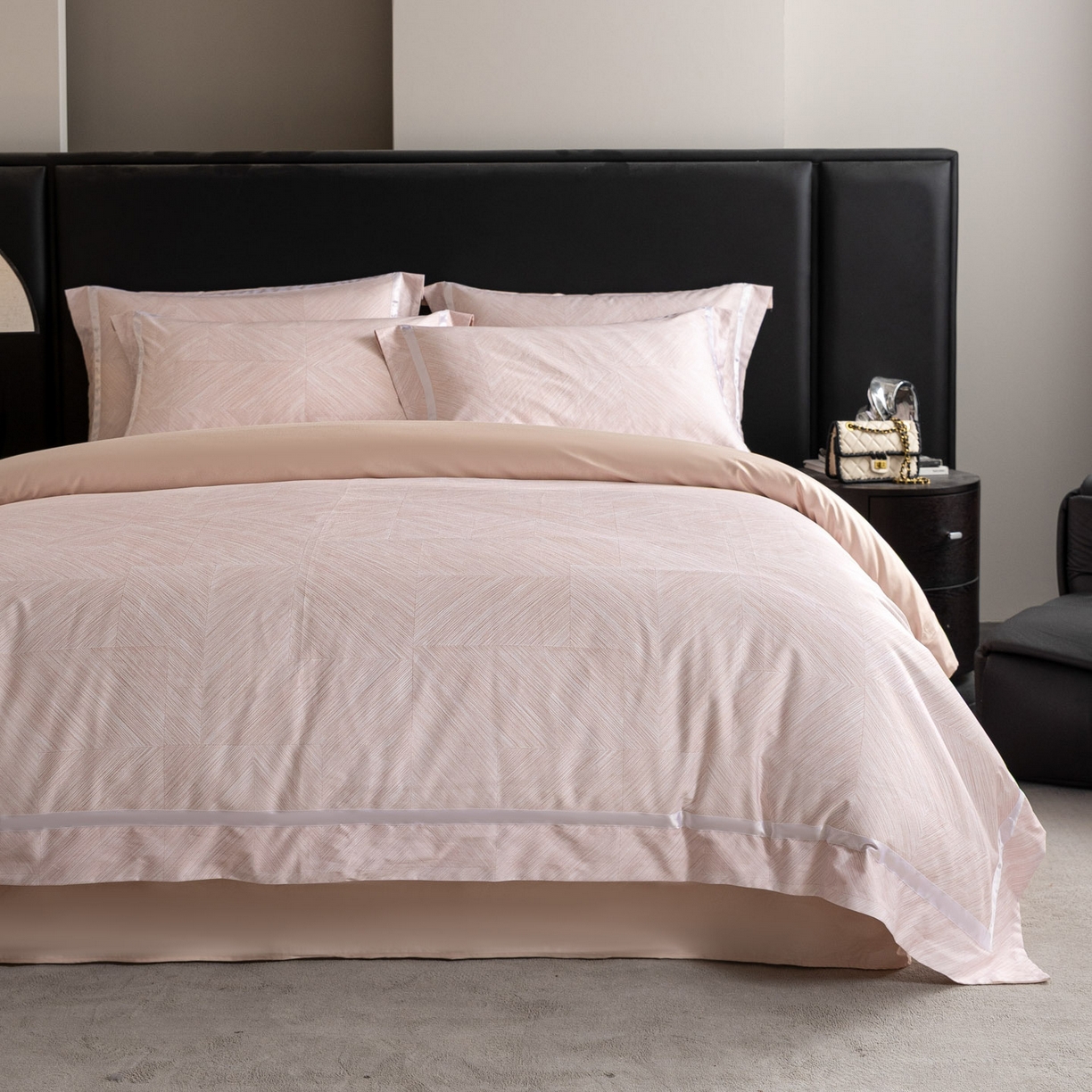 91家纺网 家纺一手货源 找家纺 新方向 【控价 提供买家秀】2026新款数码印花50s双股全棉贡缎长绒棉四件套-星河拍摄2 星河-蔷薇粉