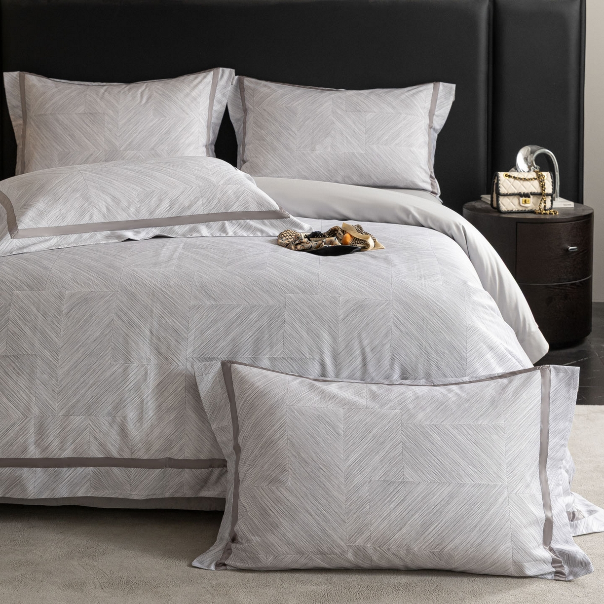 91家纺网 家纺一手货源 找家纺 新方向 【控价 提供买家秀】2026新款数码印花50s双股全棉贡缎长绒棉四件套-星河拍摄2 星河-爵士灰