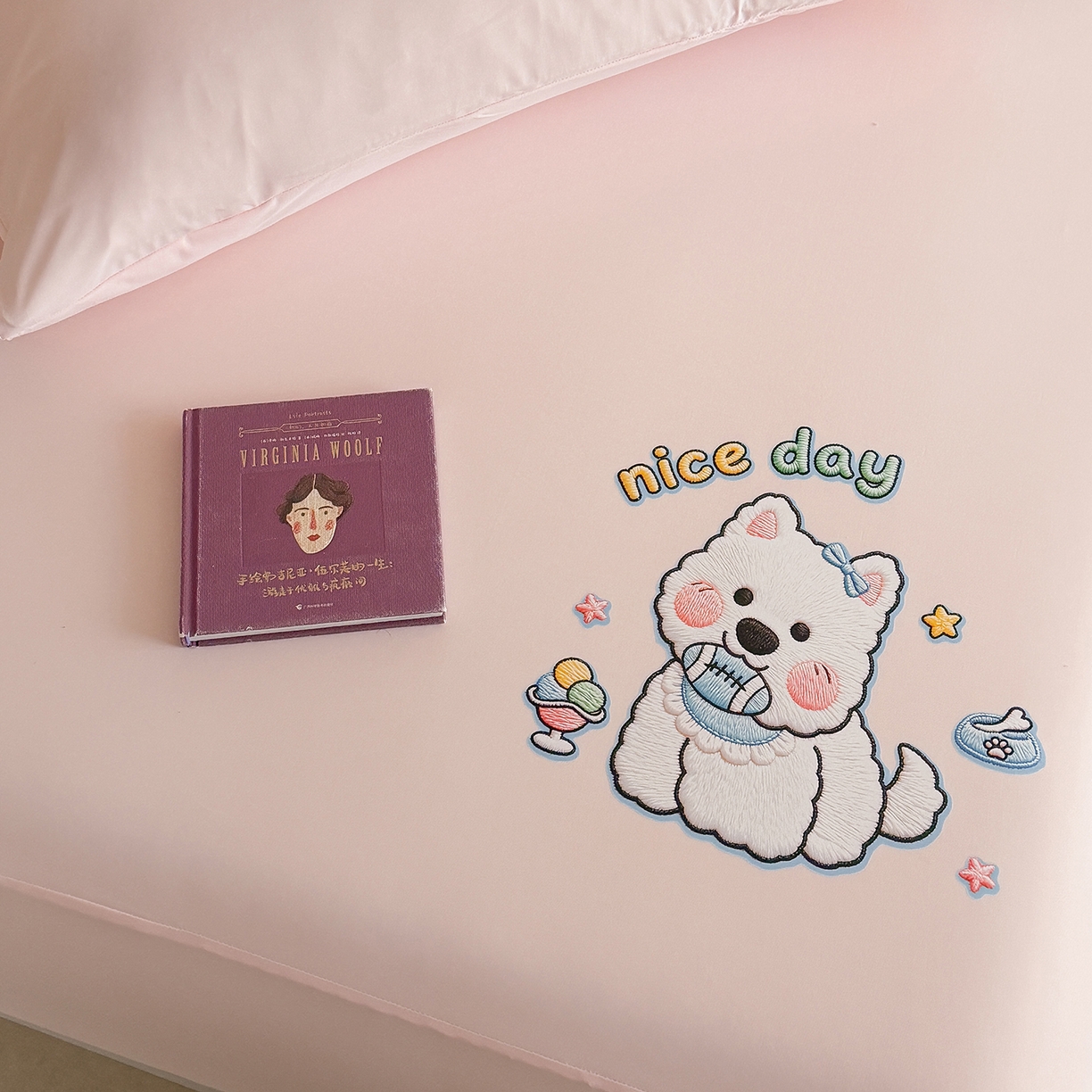 91家纺网 家纺一手货源 找家纺 TT.one 塔塔家居 2026新款A类卡通针织凉感刺绣烫印床笠 米多多-少女粉