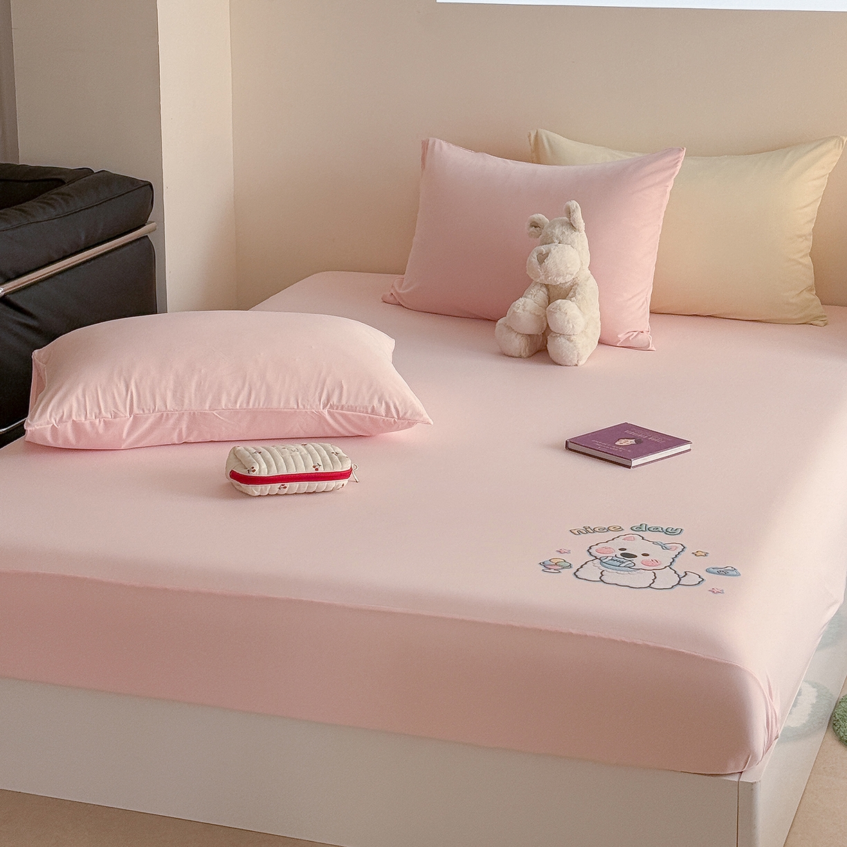 TT.one 塔塔家居 2026新款A类卡通针织凉感刺绣烫印床笠 米多多-少女粉