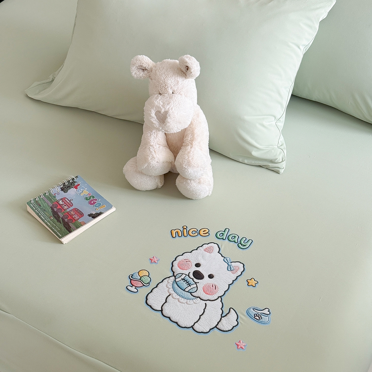 91家纺网 家纺一手货源 找家纺 TT.one 塔塔家居 2026新款A类卡通针织凉感刺绣烫印床笠 米多多-薄荷绿