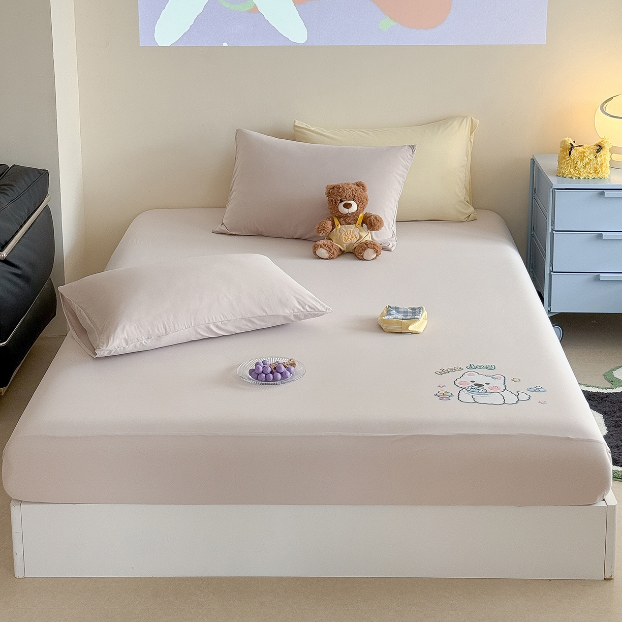 TT.one 塔塔家居 2026新款A类卡通针织凉感刺绣烫印床笠 米多多-摩卡灰