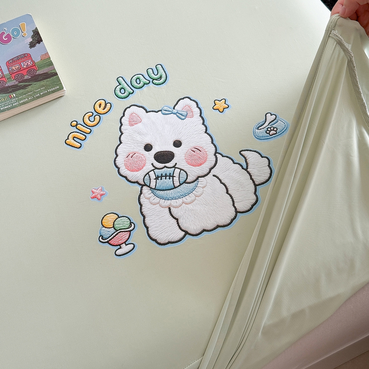 91家纺网 家纺一手货源 找家纺 TT.one 塔塔家居 2026新款A类卡通针织凉感刺绣烫印床笠 米多多-薄荷绿