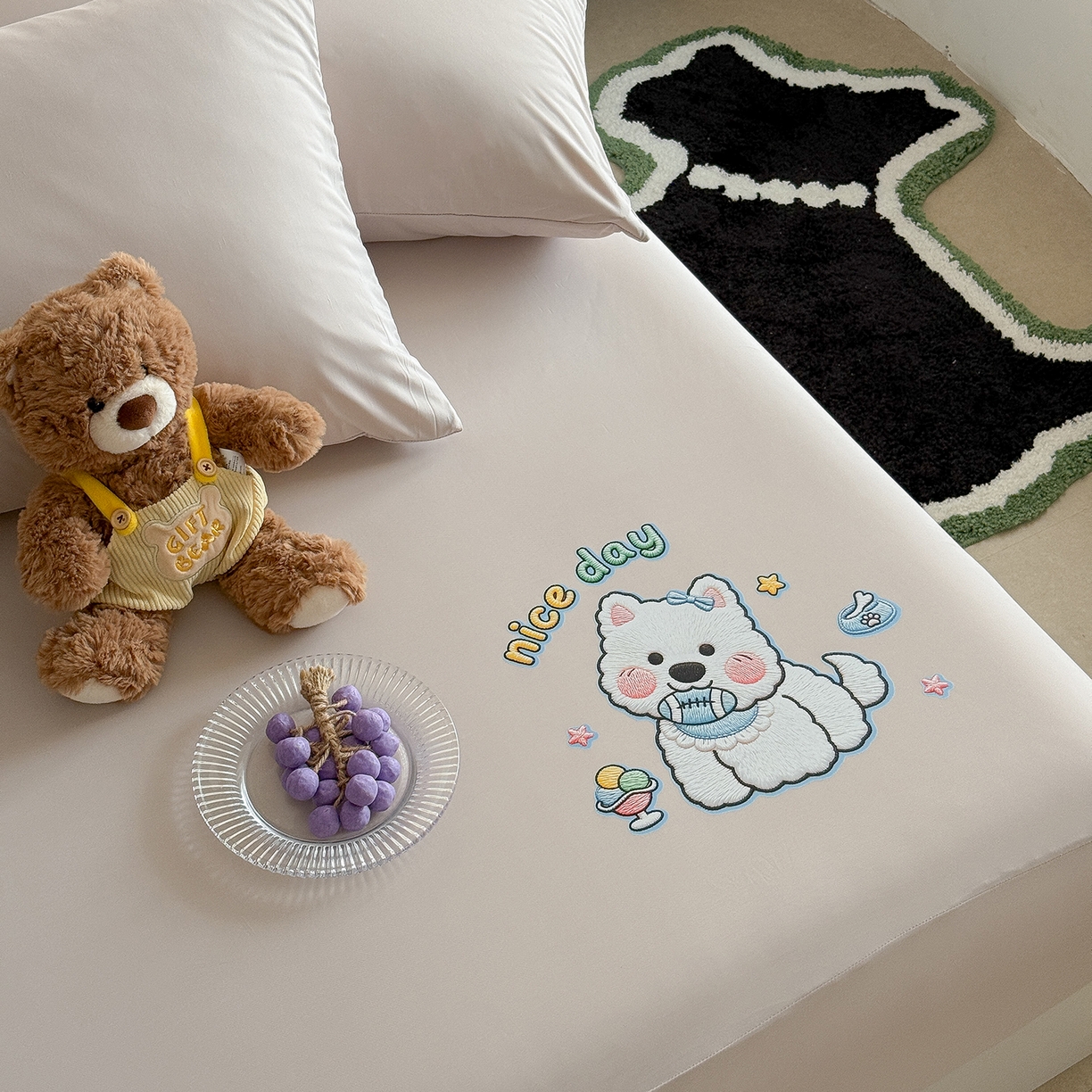 91家纺网 家纺一手货源 找家纺 TT.one 塔塔家居 2026新款A类卡通针织凉感刺绣烫印床笠 米多多-摩卡灰